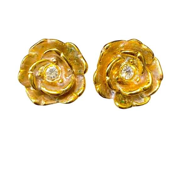 Vintage RJ Graziano Signed English Rose Earrings - Picture 1 of 4